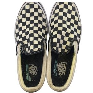 Vans ComfyCush Slip-On shoes black white checkerboard  *ripped* 8 womens